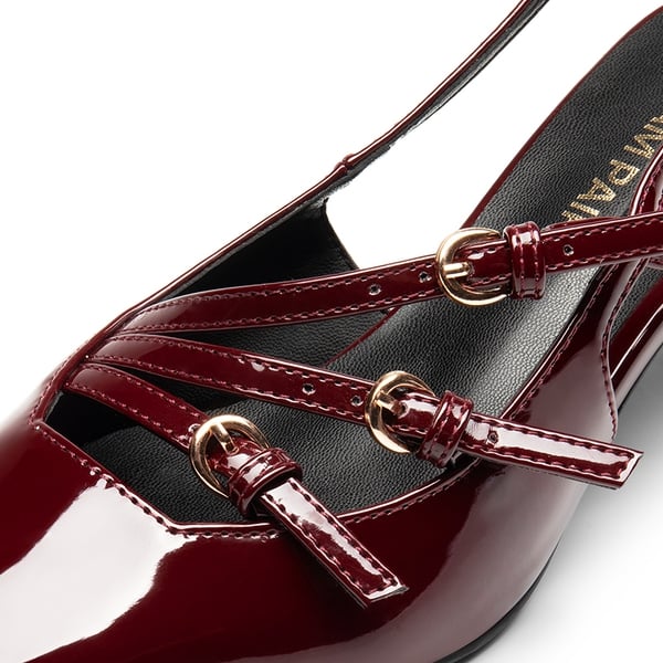 Buckle Slingback Stiletto Heel Pumps - RED WINE - 4